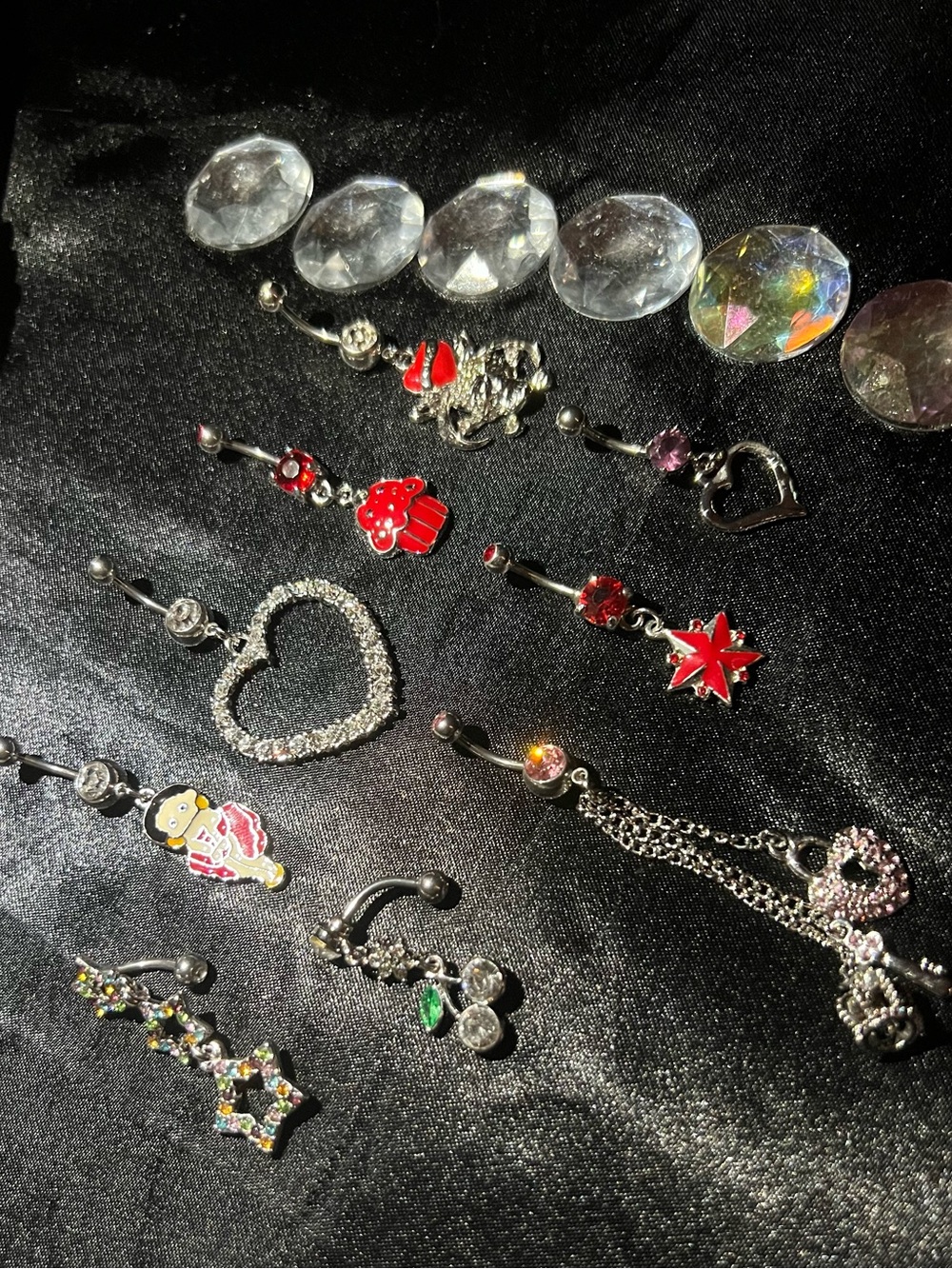 9 Piece Red Crystal Heart & Star Belly Button Rings